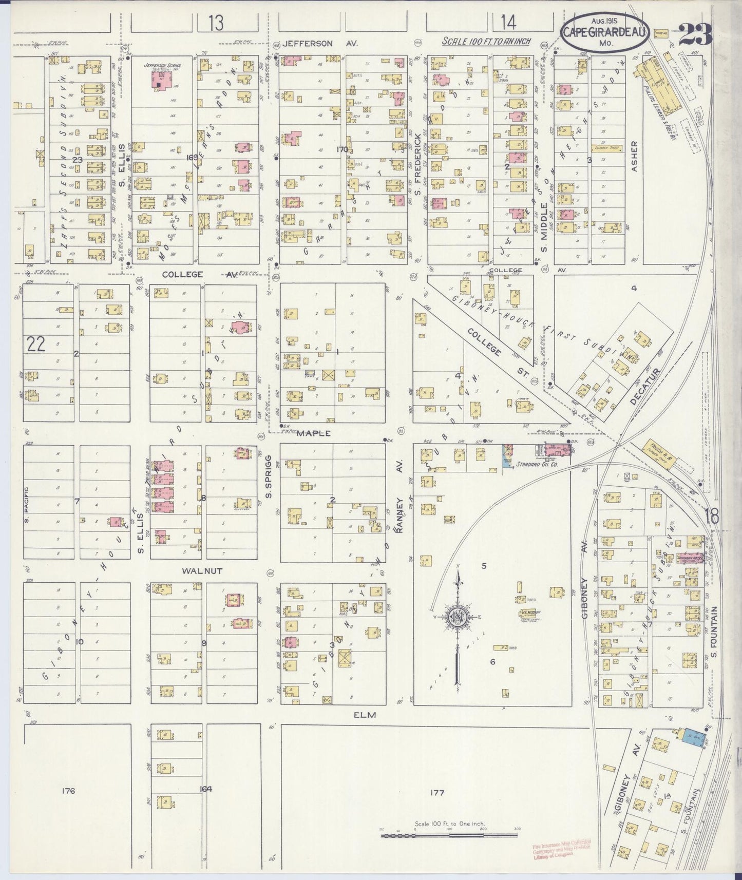 Sanborn Fire Insurance Map from Cape Girardeau, Cape Girardeau County, Missouri (1915), Sheet #0023 - Historic Sanborn Fire Insurance Map Print, vintage old map wall art, antique decor, genealogy gift, Missouri Missouri map