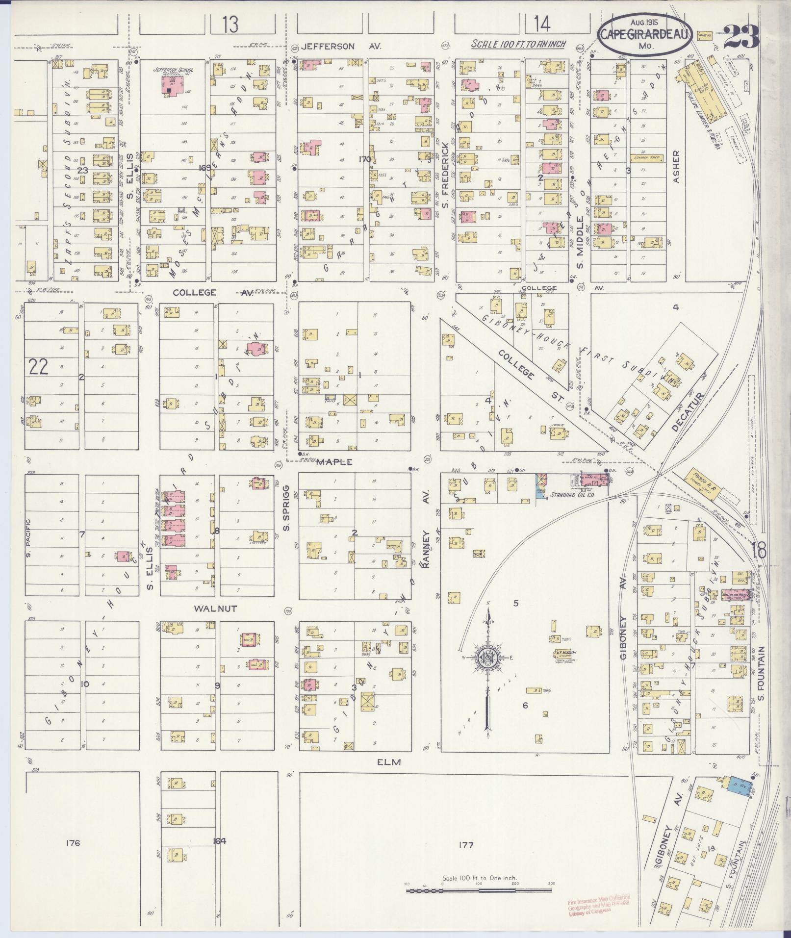 Sanborn Fire Insurance Map from Cape Girardeau, Cape Girardeau County, Missouri (1915), Sheet #0023 - Historic Sanborn Fire Insurance Map Print, vintage old map wall art, antique decor, genealogy gift, Missouri Missouri map