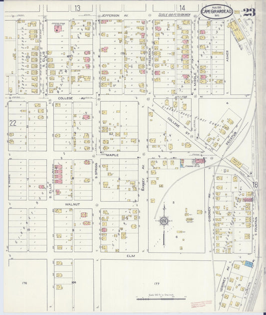 Sanborn Fire Insurance Map from Cape Girardeau, Cape Girardeau County, Missouri (1915), Sheet #0023 - Historic Sanborn Fire Insurance Map Print, vintage old map wall art, antique decor, genealogy gift, Missouri Missouri map