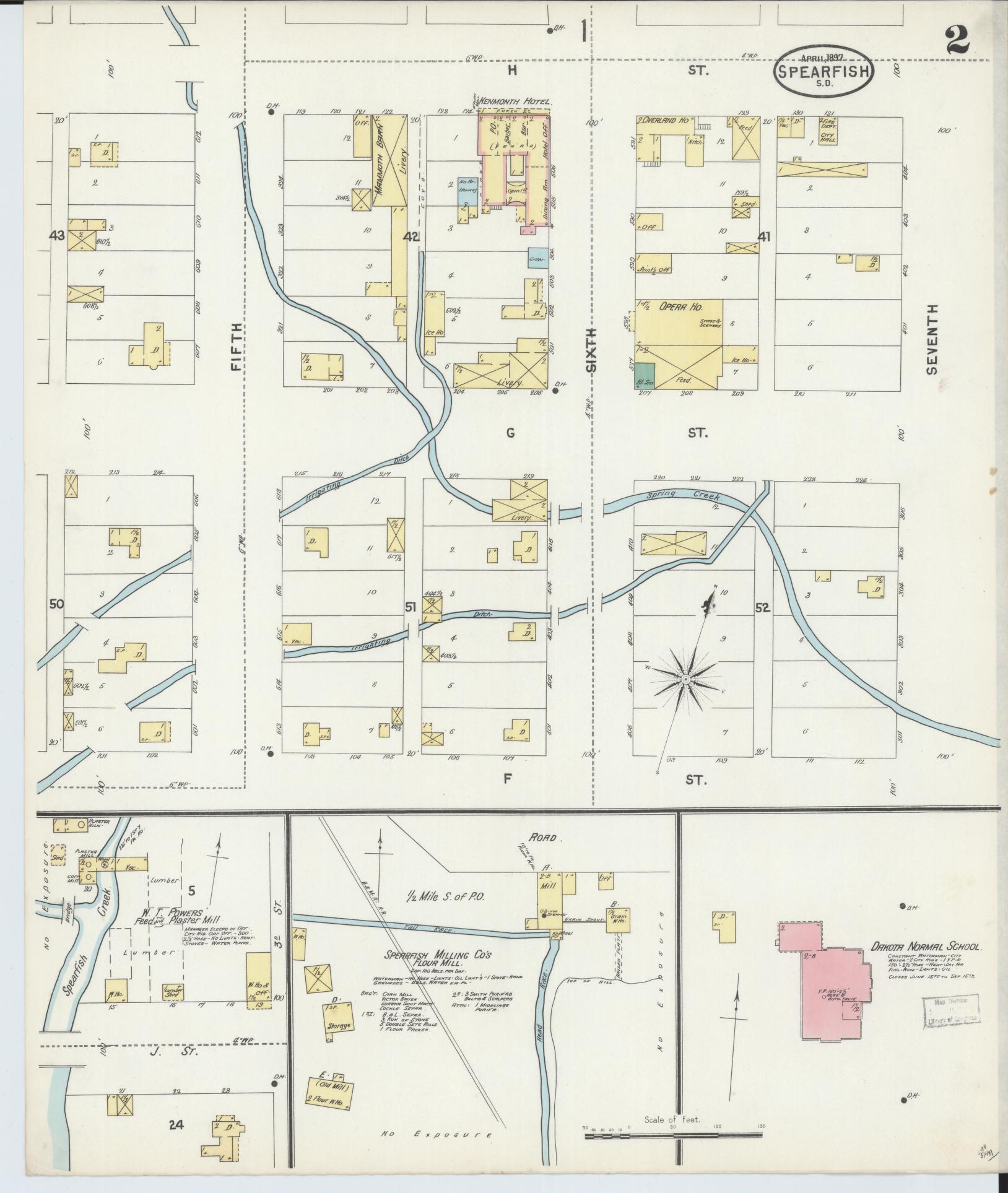 Sanborn Fire Insurance Map from Spearfish, Lawrence County, South Dakota (1897), Sheet #0002 - Complete Map Set gallery image, historic Sanborn map, vintage wall art, South Dakota South Dakota