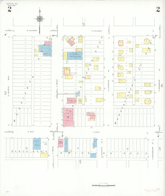 Sanborn Fire Insurance Map from Griffith, Lake County, Indiana (1943), Sheet #0002 - Historic Sanborn Fire Insurance Map Print, vintage old map wall art, antique decor, genealogy gift, Indiana Indiana map