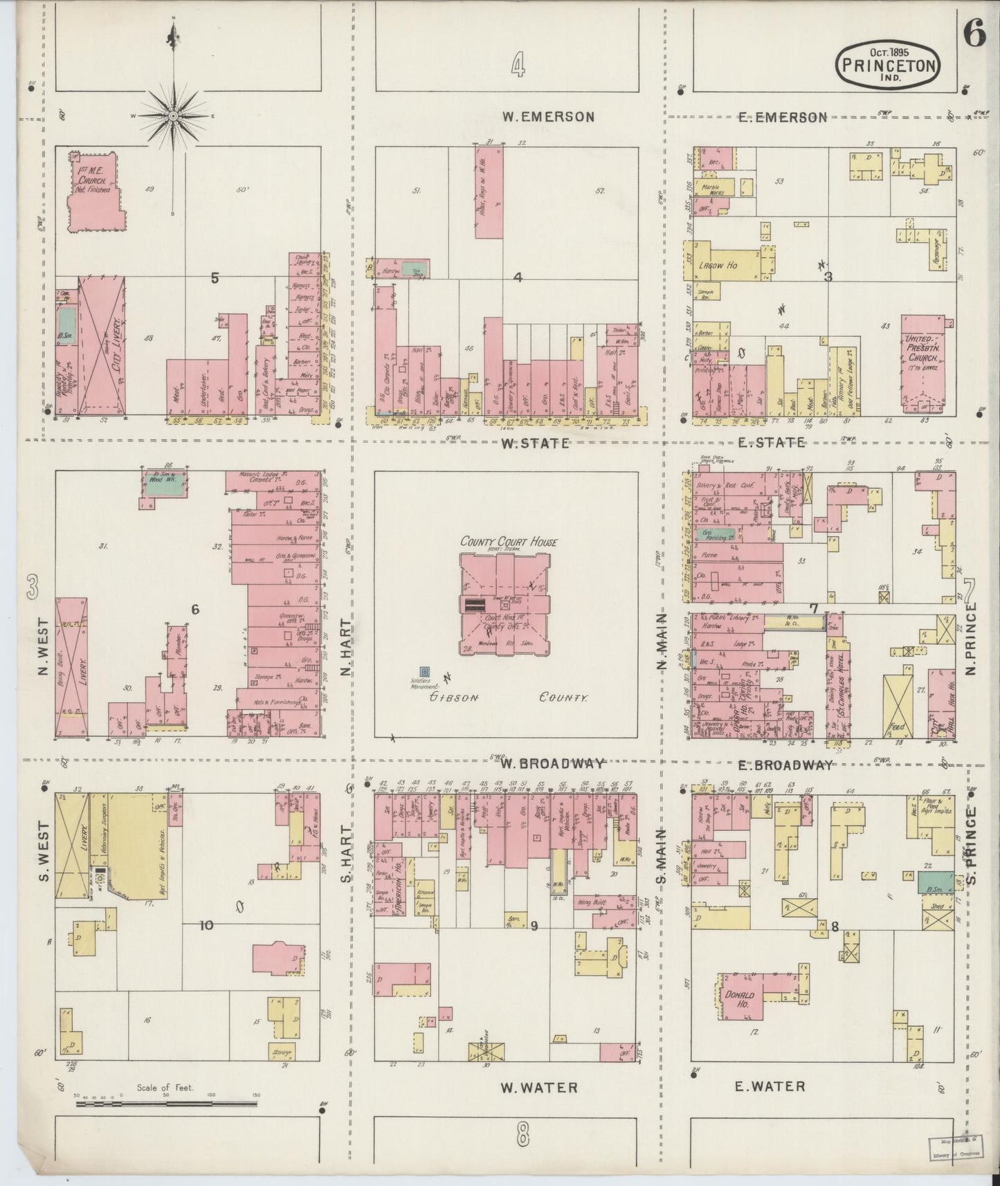 Sanborn Fire Insurance Map from Princeton, Gibson County, Indiana (1895), Sheet #0006 - Complete Map Set gallery image, historic Sanborn map, vintage wall art, Indiana Indiana