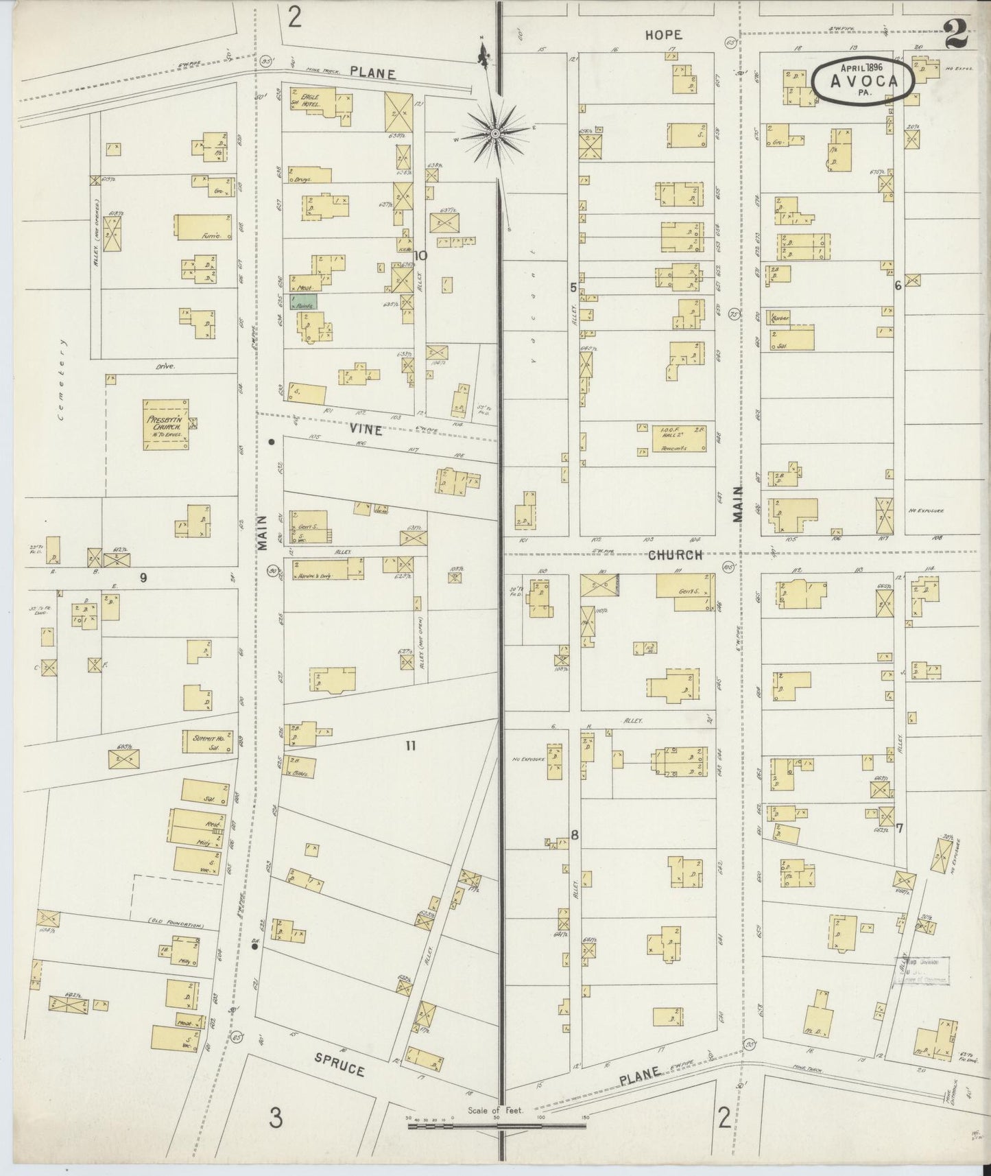 Sanborn Fire Insurance Map from Avoca, Luzerne County, Pennsylvania (1896), Sheet #0002 - Complete Map Set gallery image, historic Sanborn map, vintage wall art, Pennsylvania Pennsylvania