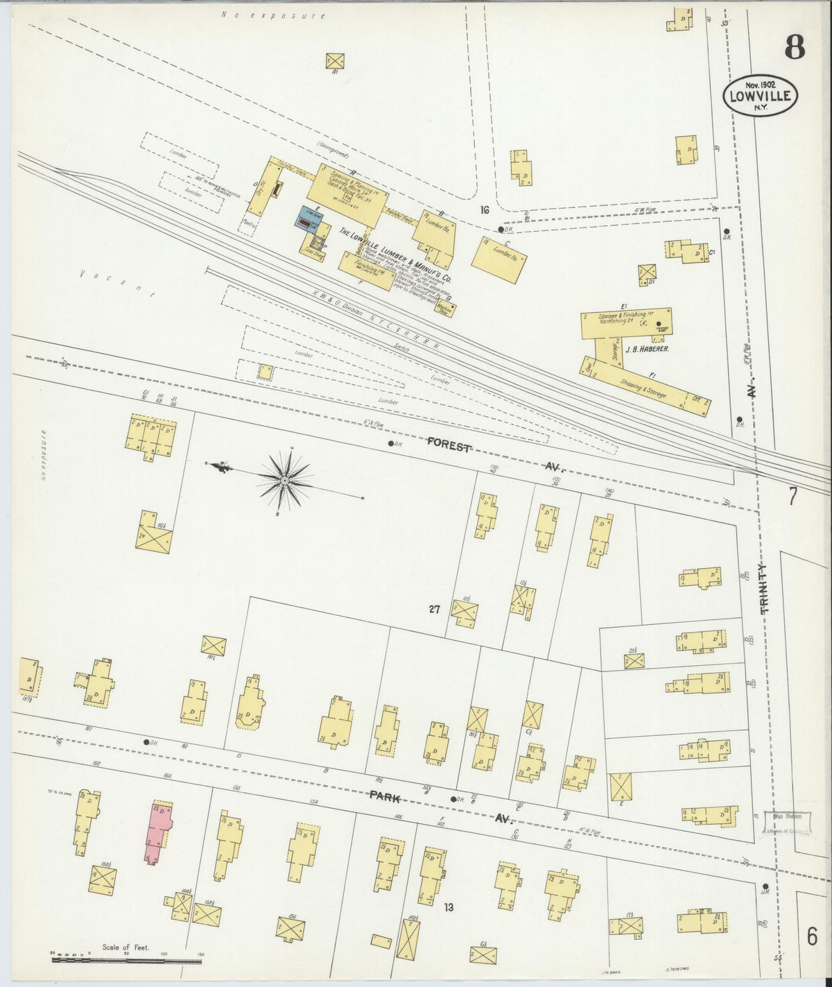Sanborn Fire Insurance Map from Lowville, Lewis County, New York (1902), Sheet #0008 - Complete Map Set gallery image, historic Sanborn map, vintage wall art, New York New York