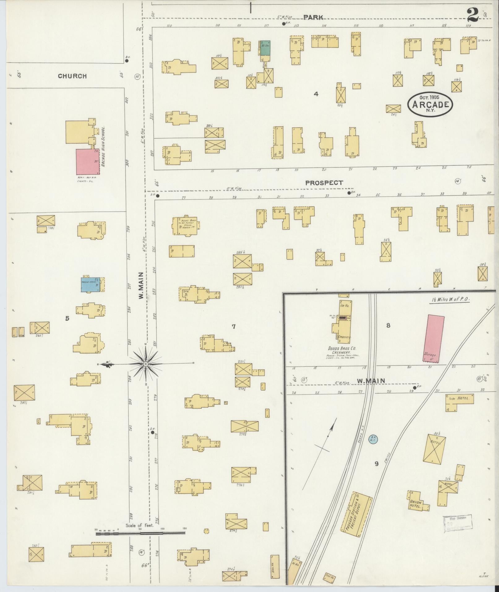 Sanborn Fire Insurance Map from Arcade, Wyoming County, New York (1905), Sheet #0002 - Complete Map Set gallery image, historic Sanborn map, vintage wall art, Arcade Wyoming