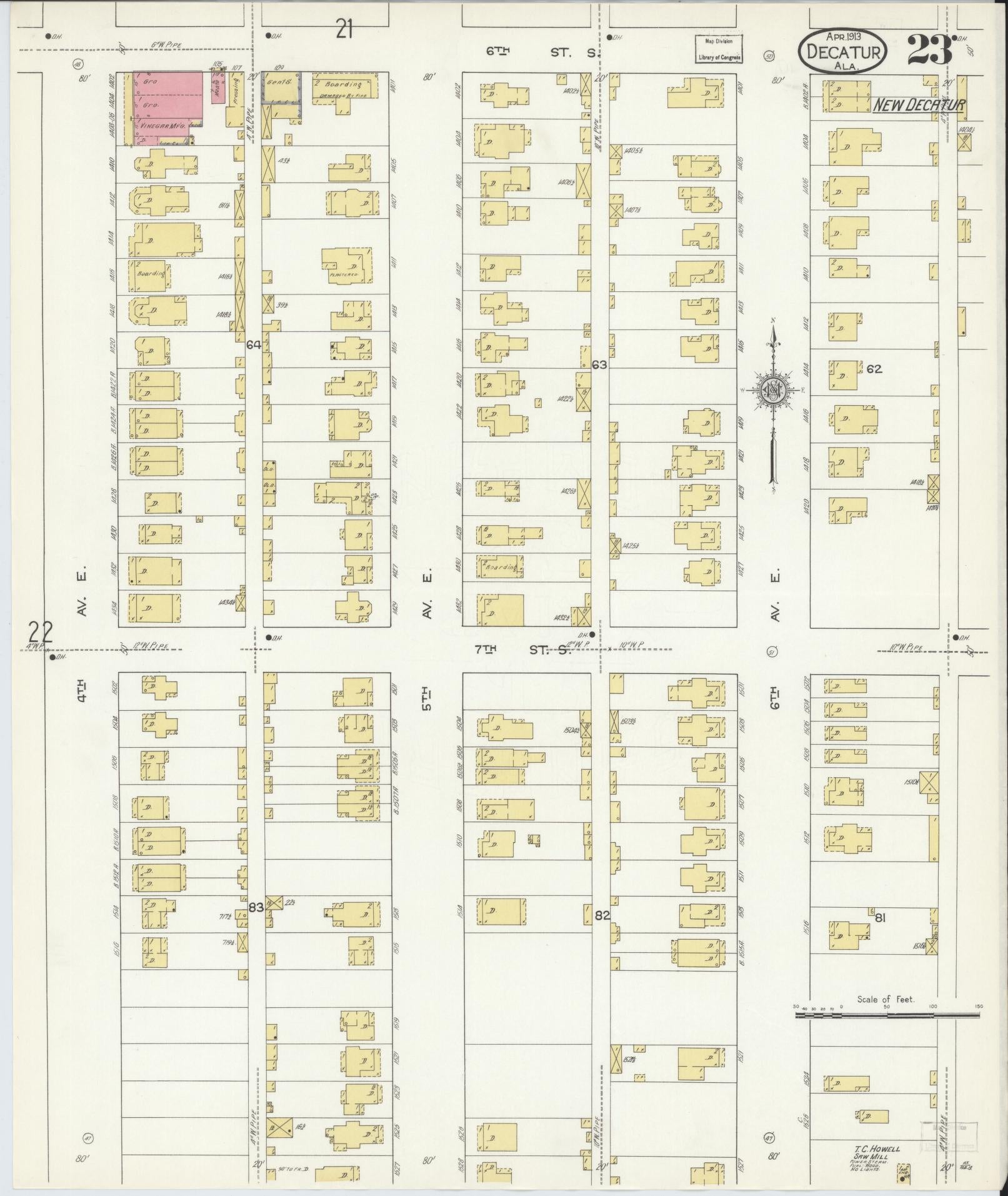 Sanborn Fire Insurance Map from Decatur, Morgan County, Alabama (1913), Sheet #0023 - Complete Map Set gallery image, historic Sanborn map, vintage wall art, Alabama Alabama