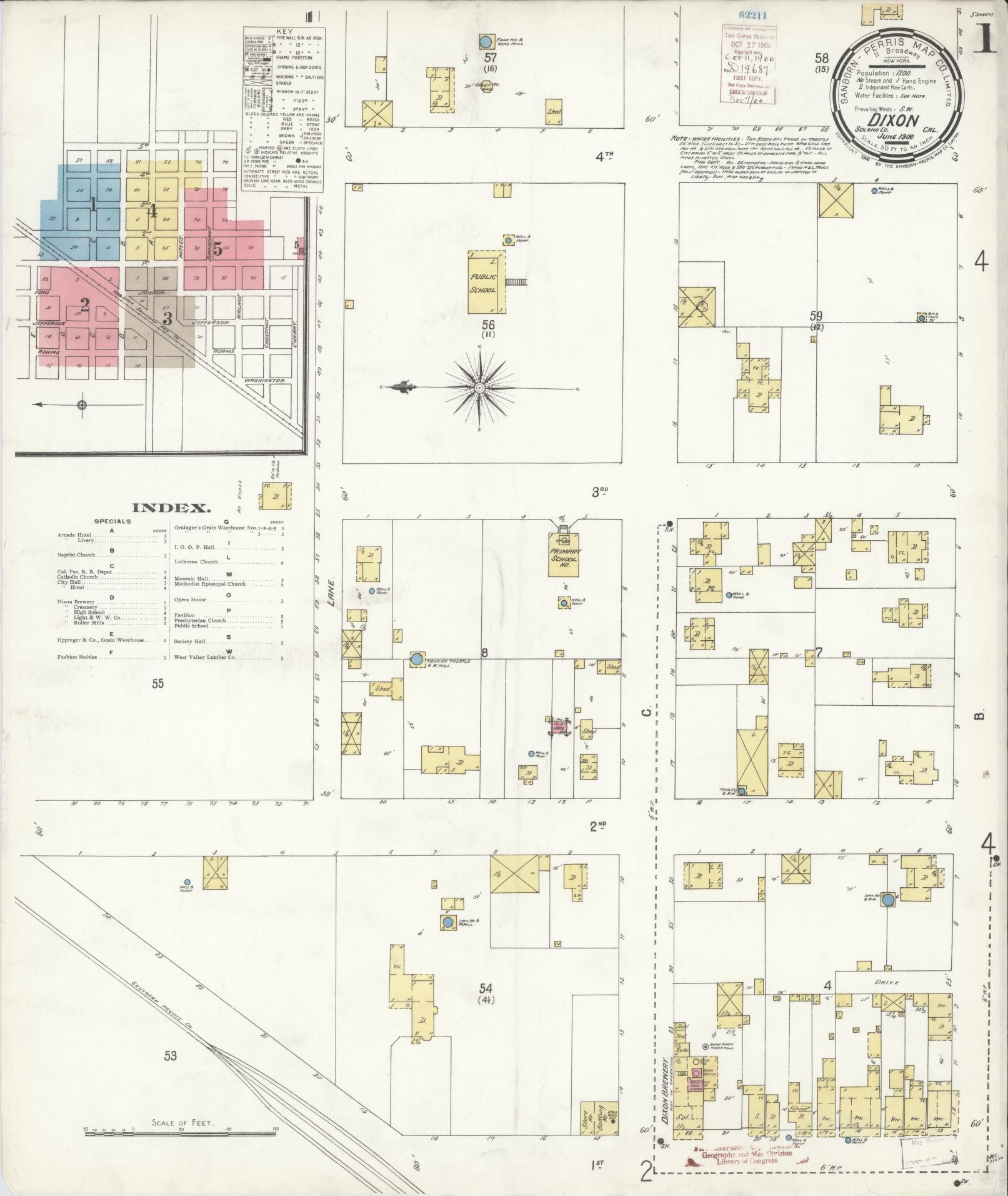 Sanborn Fire Insurance Map from Dixon, Solano County, California (1900), Sheet #0001 - Historic Sanborn Fire Insurance Map Print, vintage old map wall art, antique decor, genealogy gift, California California map