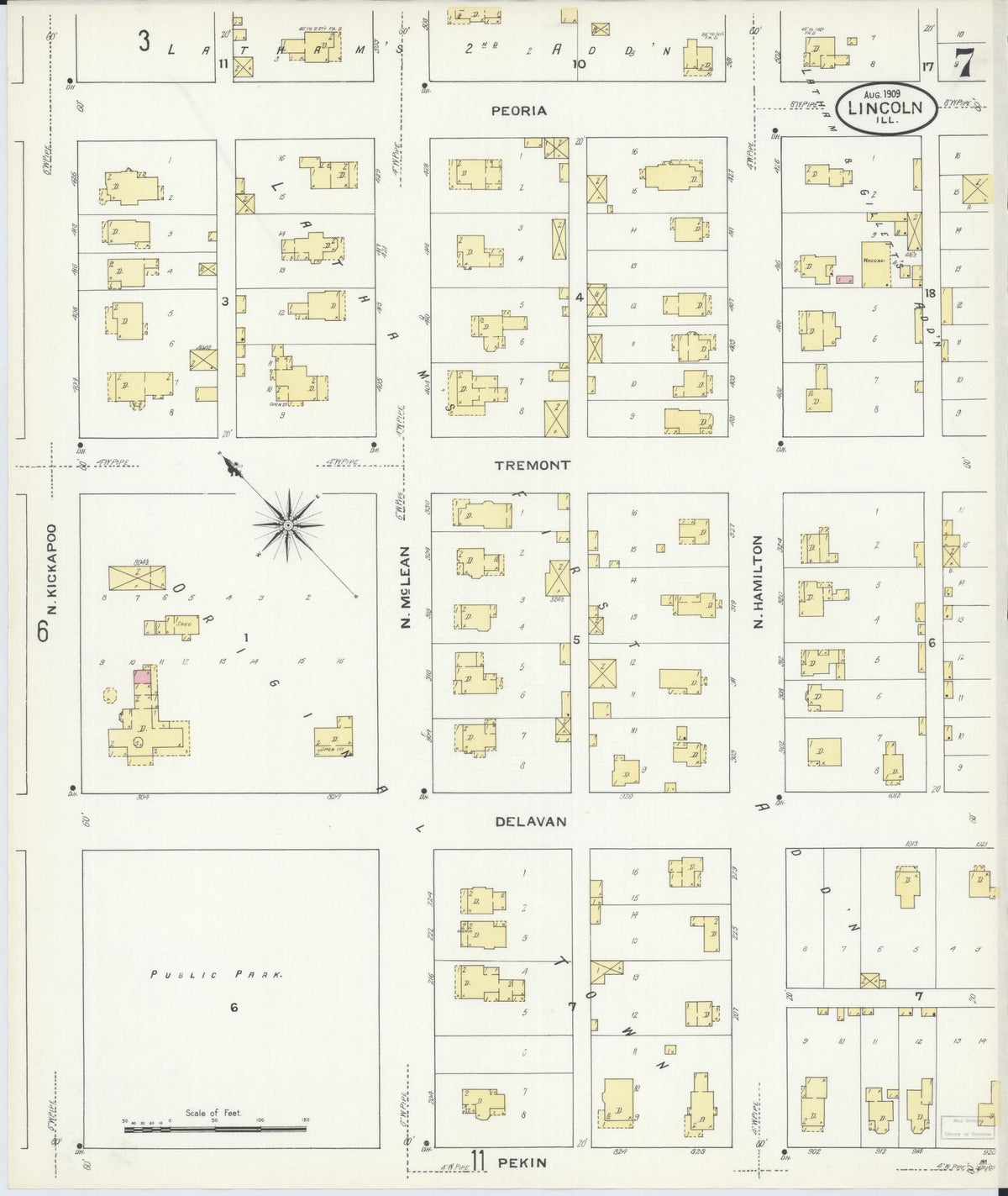 Sanborn Fire Insurance Map from Lincoln, Logan County, Illinois (1909), Sheet #0007 - Complete Map Set gallery image, historic Sanborn map, vintage wall art, Illinois Illinois