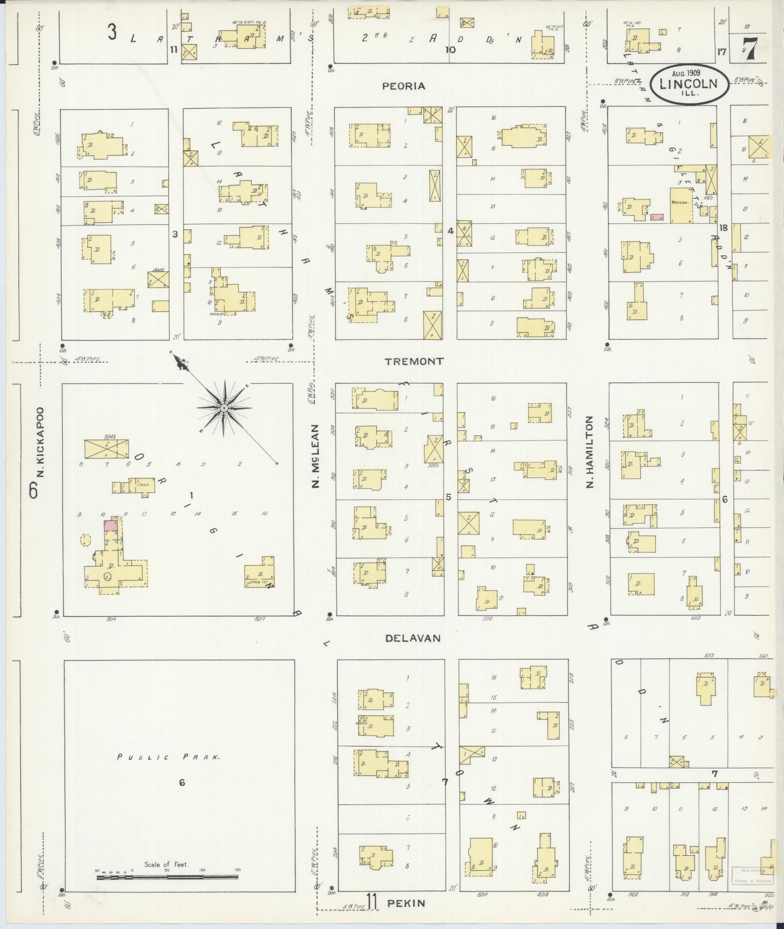 Sanborn Fire Insurance Map from Lincoln, Logan County, Illinois (1909), Sheet #0007 - Complete Map Set gallery image, historic Sanborn map, vintage wall art, Illinois Illinois