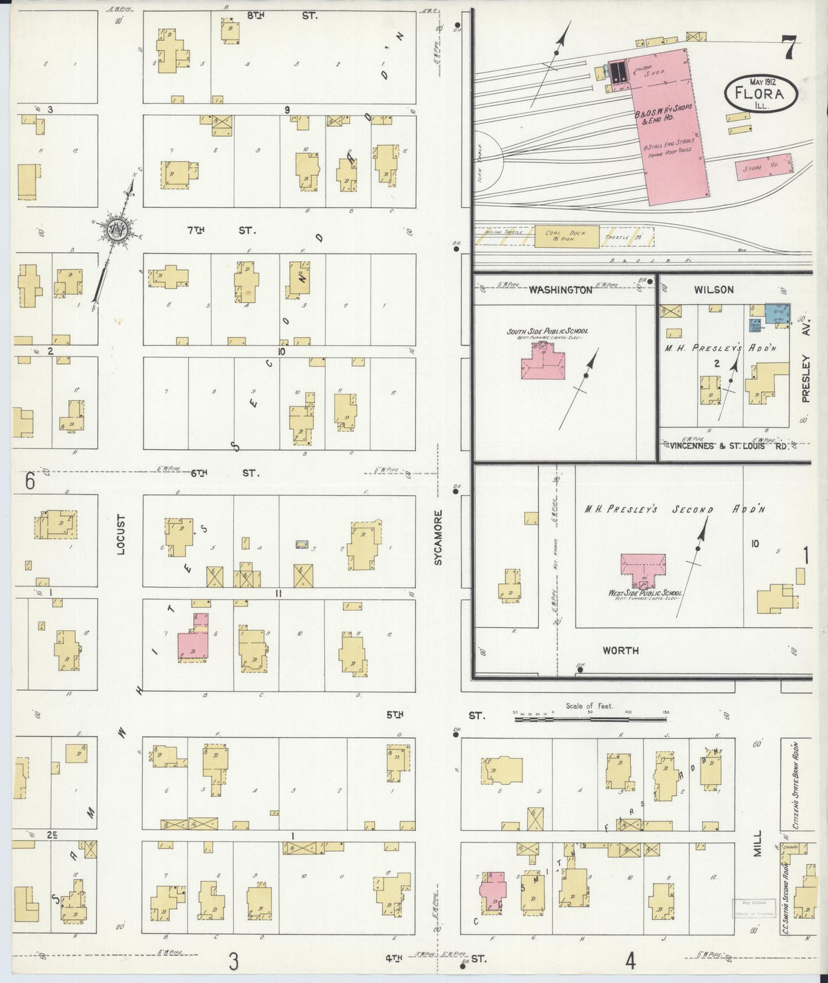 Sanborn Fire Insurance Map from Flora, Clay County, Illinois (1912), Sheet #0007 - Complete Map Set gallery image, historic Sanborn map, vintage wall art, Illinois Illinois