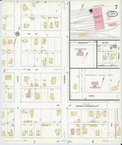 Sanborn Fire Insurance Map from Flora, Clay County, Illinois (1912), Sheet #0007 - Complete Map Set gallery image, historic Sanborn map, vintage wall art, Illinois Illinois