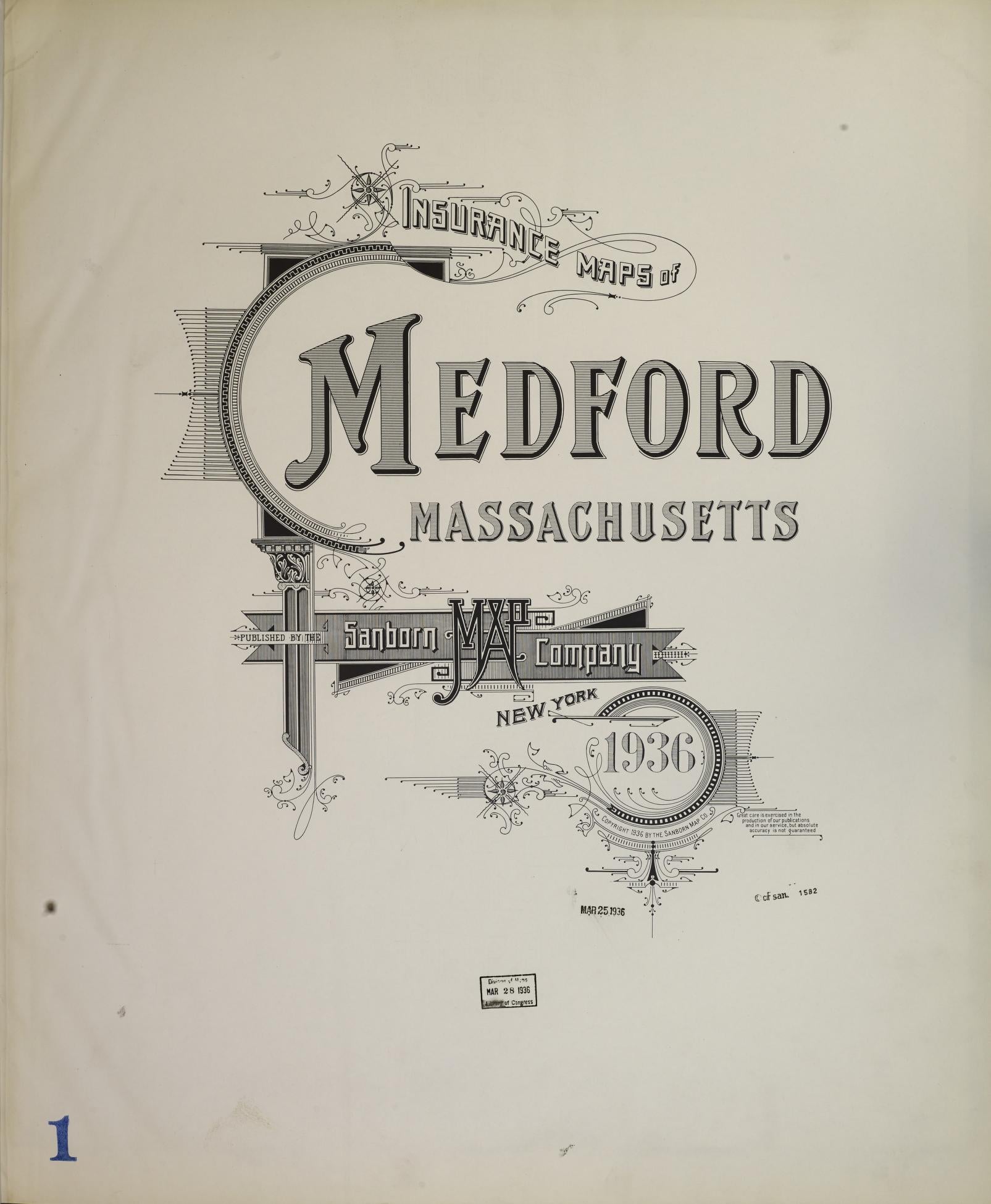 Sanborn Fire Insurance Map from Medford, Middlesex County, Massachusetts (1936), Sheet #0001 - Historic Sanborn Fire Insurance Map Print, vintage old map wall art, antique decor, genealogy gift, Massachusetts Massachusetts map