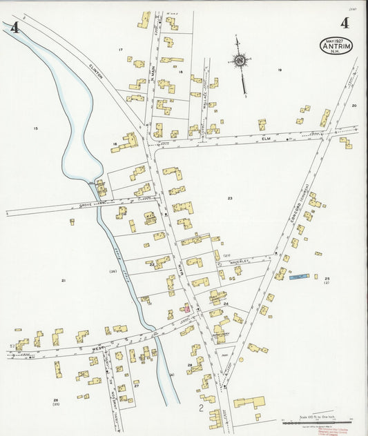 Sanborn Fire Insurance Map from Antrim, Hillsborough County, New Hampshire (1927), Sheet #0004 - Historic Sanborn Fire Insurance Map Print, vintage old map wall art, antique decor, genealogy gift, New Hampshire New Hampshire map