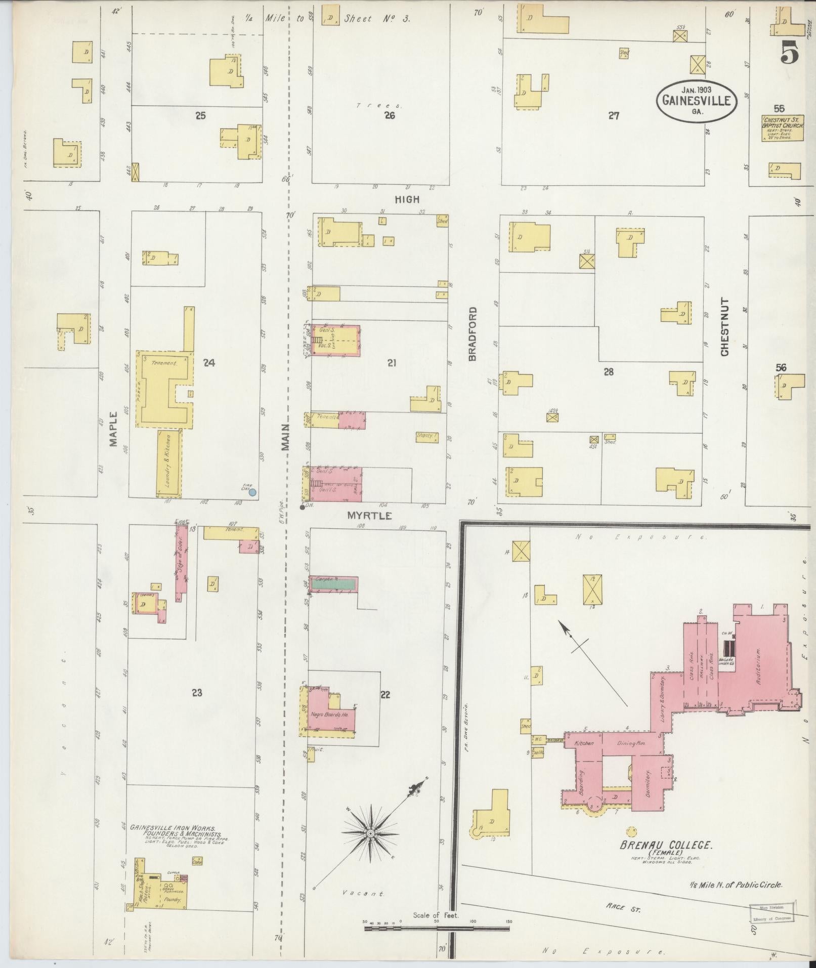 Sanborn Fire Insurance Map from Gainesville, Hall County, Georgia (1903), Sheet #0005 - Complete Map Set gallery image, historic Sanborn map, vintage wall art, Georgia Georgia