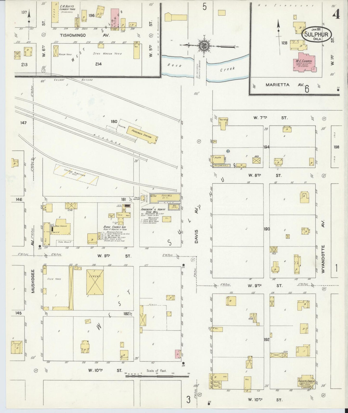 Sanborn Fire Insurance Map from Sulphur, Murray County, Oklahoma (1911), Sheet #0004 - Complete Map Set gallery image, historic Sanborn map, vintage wall art, Oklahoma Oklahoma