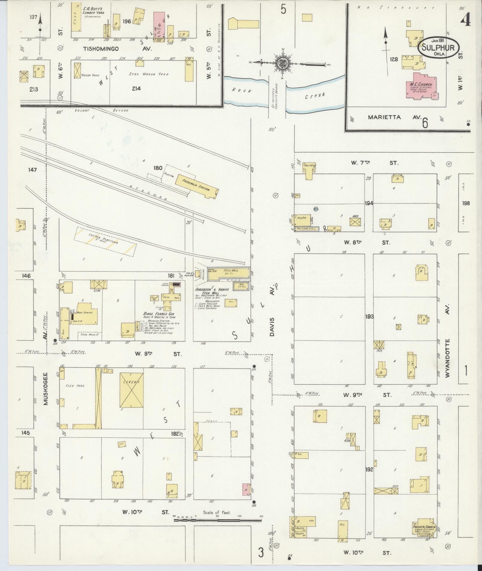 Sanborn Fire Insurance Map from Sulphur, Murray County, Oklahoma (1911), Sheet #0004 - Complete Map Set gallery image, historic Sanborn map, vintage wall art, Oklahoma Oklahoma