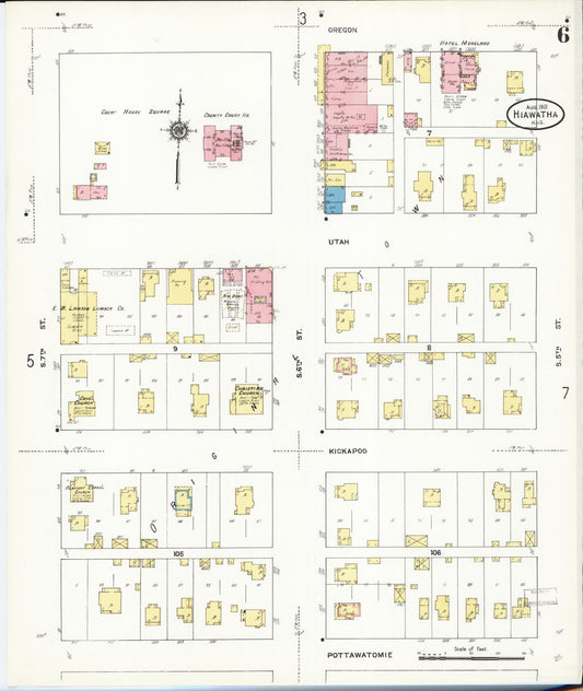 Sanborn Fire Insurance Map from Hiawatha, Brown County, Kansas (1911), Sheet #0006 - Historic Sanborn Fire Insurance Map Print, vintage old map wall art, antique decor, genealogy gift, Kansas Kansas map