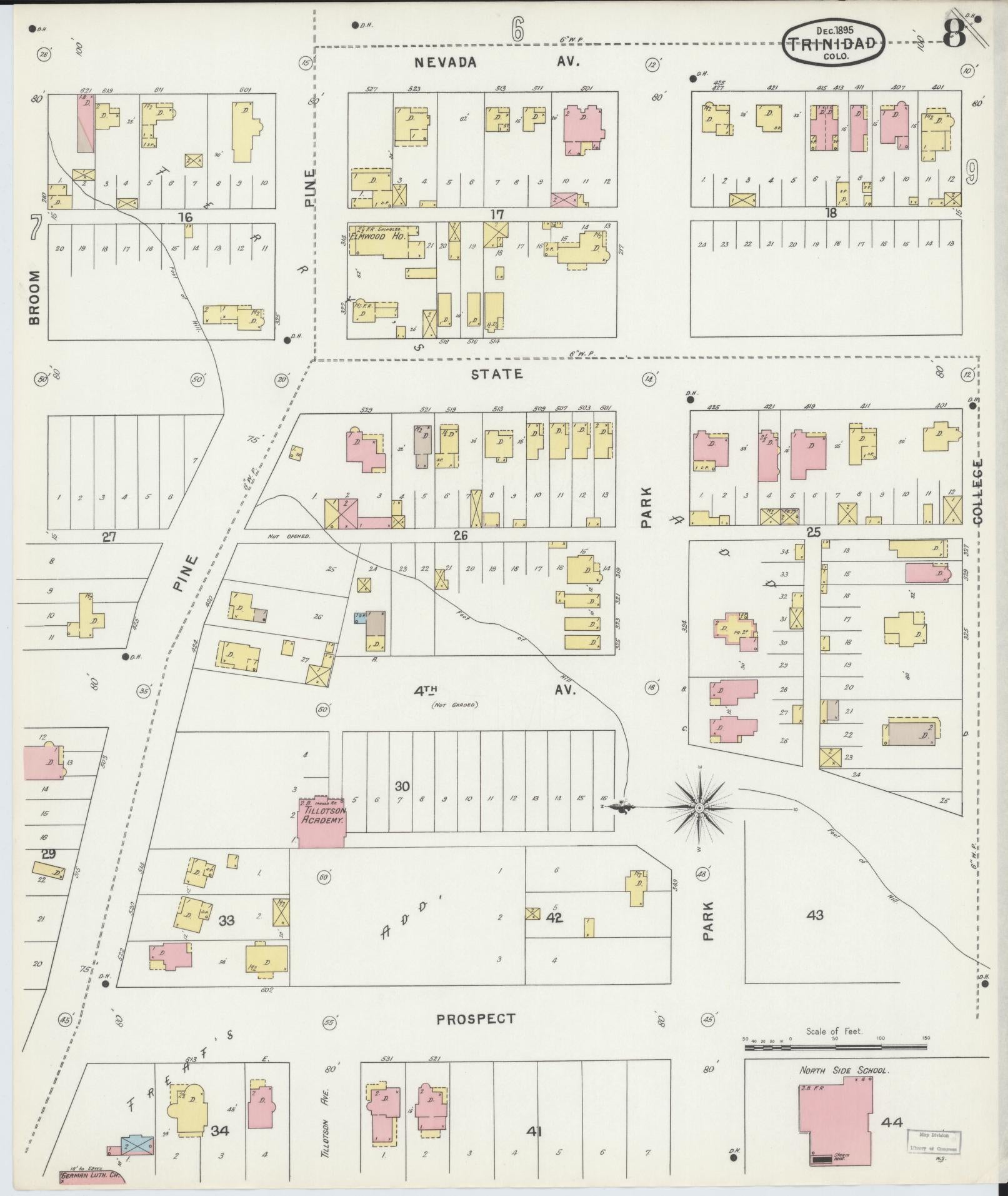 Sanborn Fire Insurance Map from Trinidad, Las Animas County, Colorado (1895), Sheet #0008 - Complete Map Set gallery image, historic Sanborn map, vintage wall art, Colorado Colorado