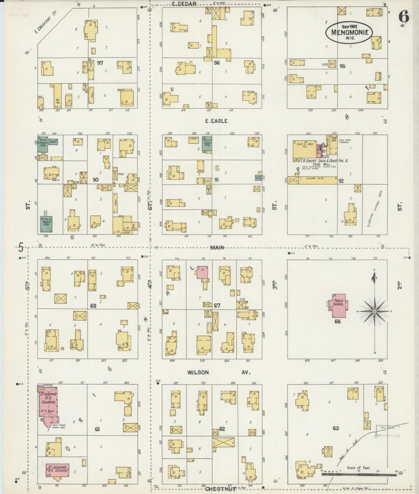 Sanborn Fire Insurance Map from Menomonie, Dunn County, Wisconsin (1902), Sheet #0006 - Complete Map Set gallery image, historic Sanborn map, vintage wall art, Wisconsin Wisconsin