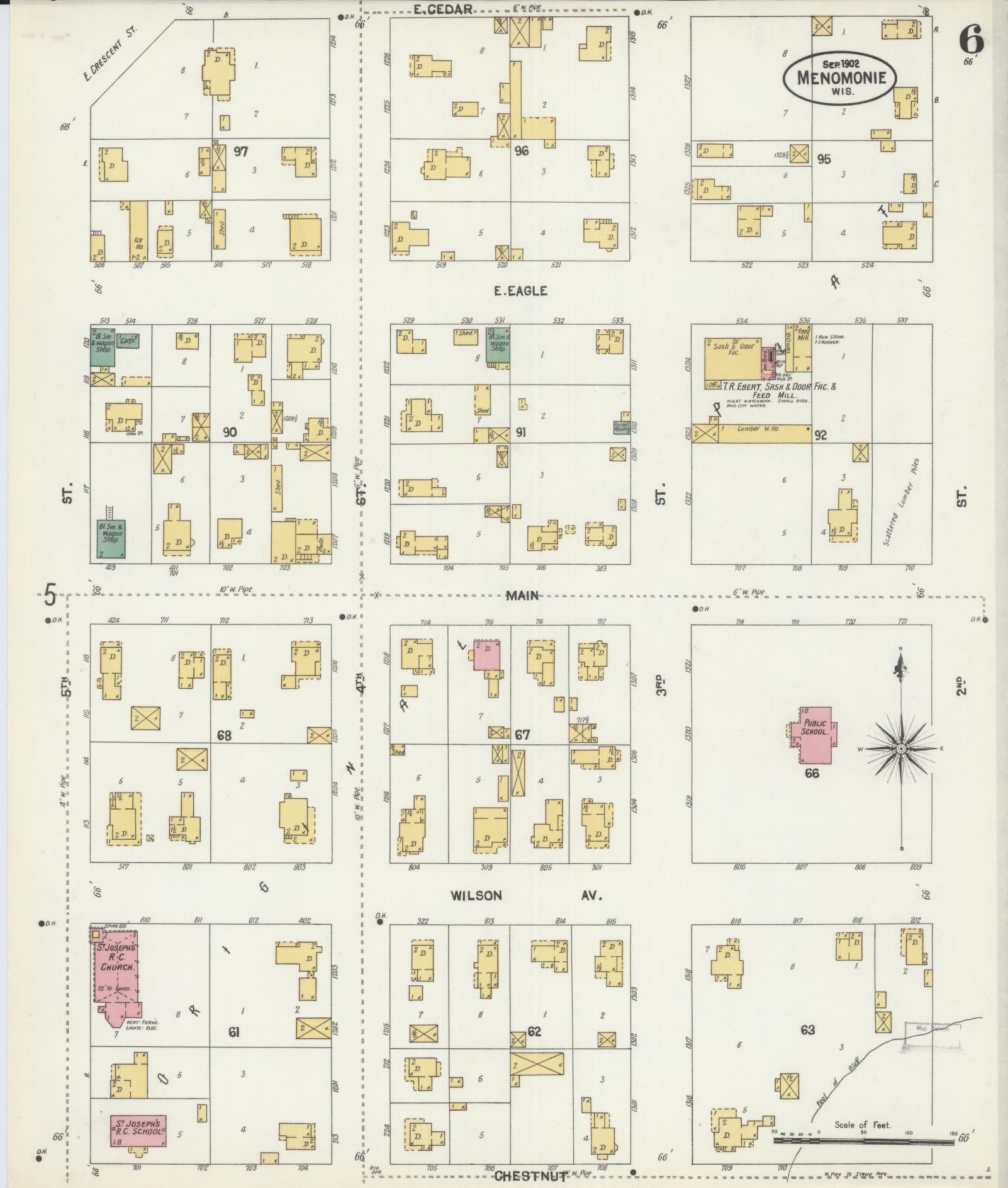 Sanborn Fire Insurance Map from Menomonie, Dunn County, Wisconsin (1902), Sheet #0006 - Complete Map Set gallery image, historic Sanborn map, vintage wall art, Wisconsin Wisconsin