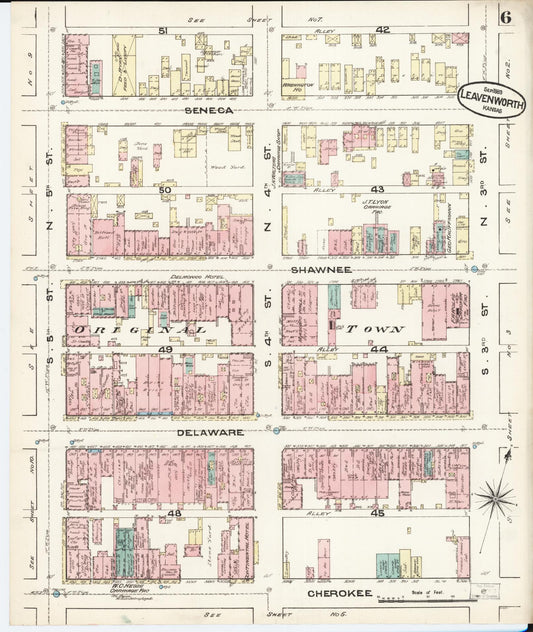Sanborn Fire Insurance Map from Leavenworth, Leavenworth County, Kansas (1883), Sheet #0006 - Historic Sanborn Fire Insurance Map Print, vintage old map wall art, antique decor, genealogy gift, Kansas Kansas map