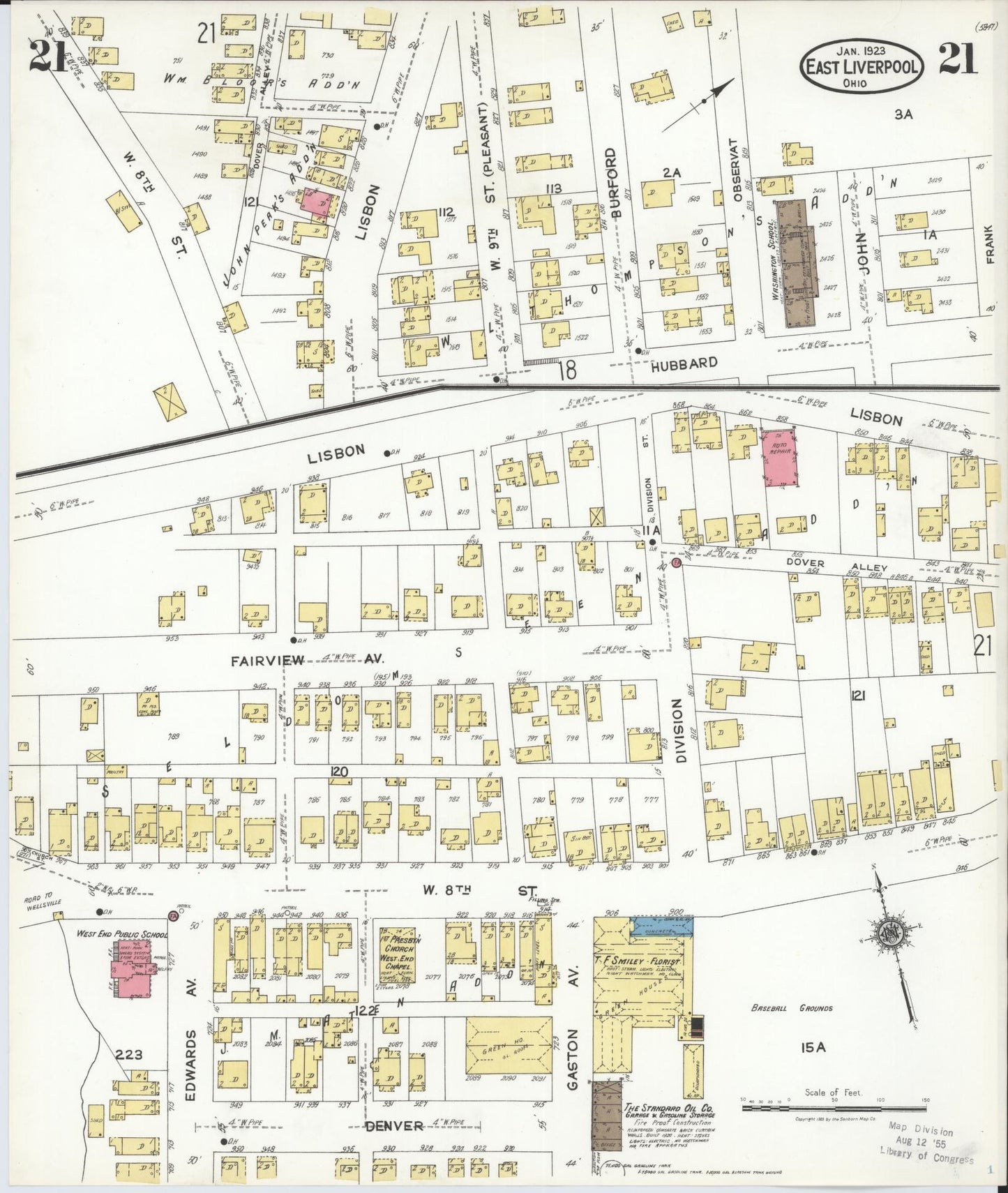 Sanborn Fire Insurance Map from East Liverpool, Columbiana County, Ohio (1923), Sheet #0021 - Historic Sanborn Fire Insurance Map Print, vintage old map wall art, antique decor, genealogy gift, Ohio Ohio map