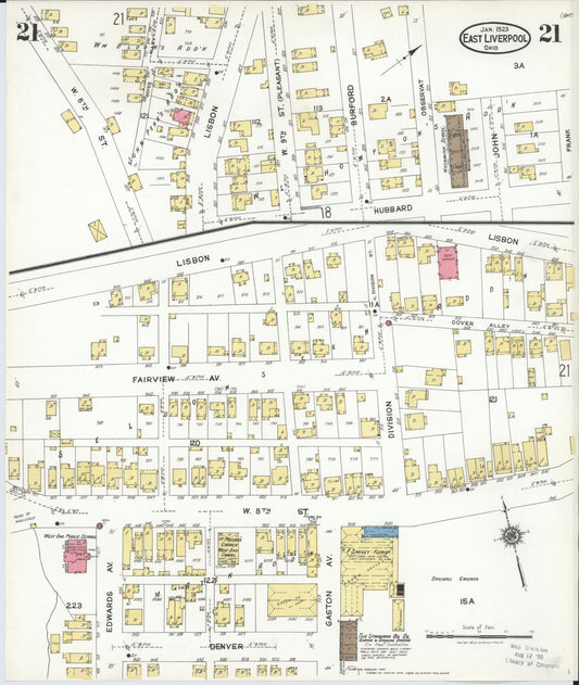 Sanborn Fire Insurance Map from East Liverpool, Columbiana County, Ohio (1923), Sheet #0021 - Historic Sanborn Fire Insurance Map Print, vintage old map wall art, antique decor, genealogy gift, Ohio Ohio map