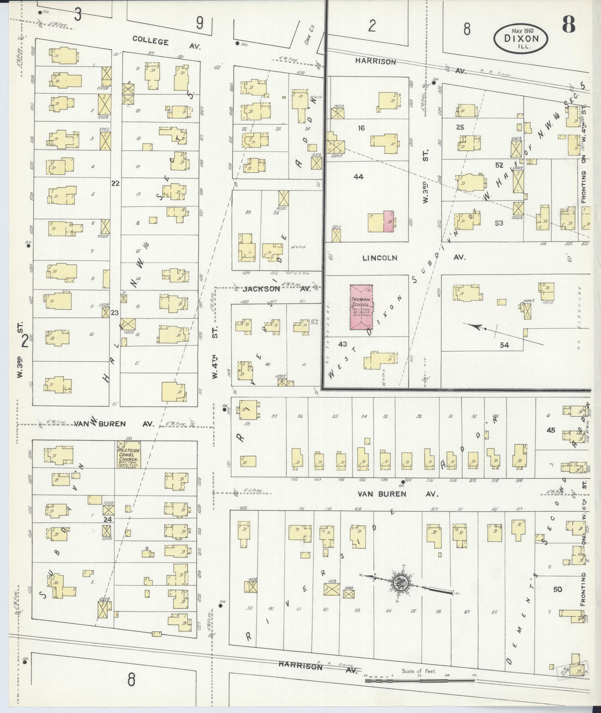 Sanborn Fire Insurance Map from Dixon, Lee County, Illinois (1910), Sheet #0008 - Complete Map Set gallery image, historic Sanborn map, vintage wall art, Illinois Illinois