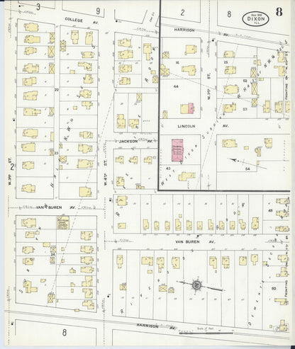 Sanborn Fire Insurance Map from Dixon, Lee County, Illinois (1910), Sheet #0008 - Complete Map Set gallery image, historic Sanborn map, vintage wall art, Illinois Illinois