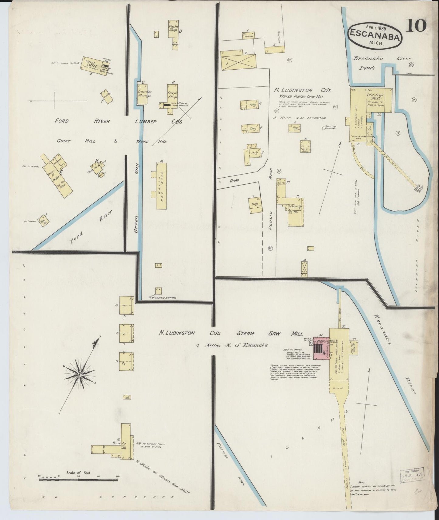 Sanborn Fire Insurance Map from Escanaba, Delta County, Michigan (1888), Sheet #0010 - Historic Sanborn Fire Insurance Map Print, vintage old map wall art, antique decor, genealogy gift, Michigan Michigan map