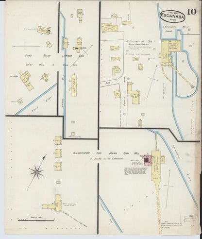 Sanborn Fire Insurance Map from Escanaba, Delta County, Michigan (1888), Sheet #0010 - Historic Sanborn Fire Insurance Map Print, vintage old map wall art, antique decor, genealogy gift, Michigan Michigan map