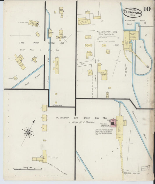Sanborn Fire Insurance Map from Escanaba, Delta County, Michigan (1888), Sheet #0010 - Historic Sanborn Fire Insurance Map Print, vintage old map wall art, antique decor, genealogy gift, Michigan Michigan map