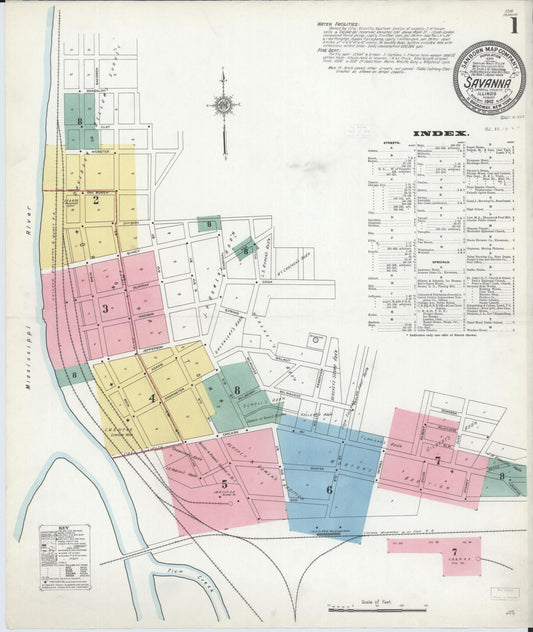 Sanborn Fire Insurance Map from Savanna, Carroll County, Illinois (1912), Sheet #0001 - Historic Sanborn Fire Insurance Map Print, vintage old map wall art, antique decor, genealogy gift, Illinois Illinois map