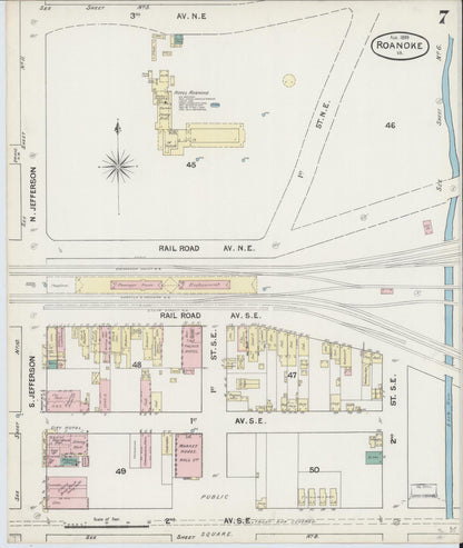 Sanborn Fire Insurance Map from Roanoke, Independent Cities, Virginia (1889), Sheet #0007 - Complete Map Set gallery image, historic Sanborn map, vintage wall art, Virginia Virginia