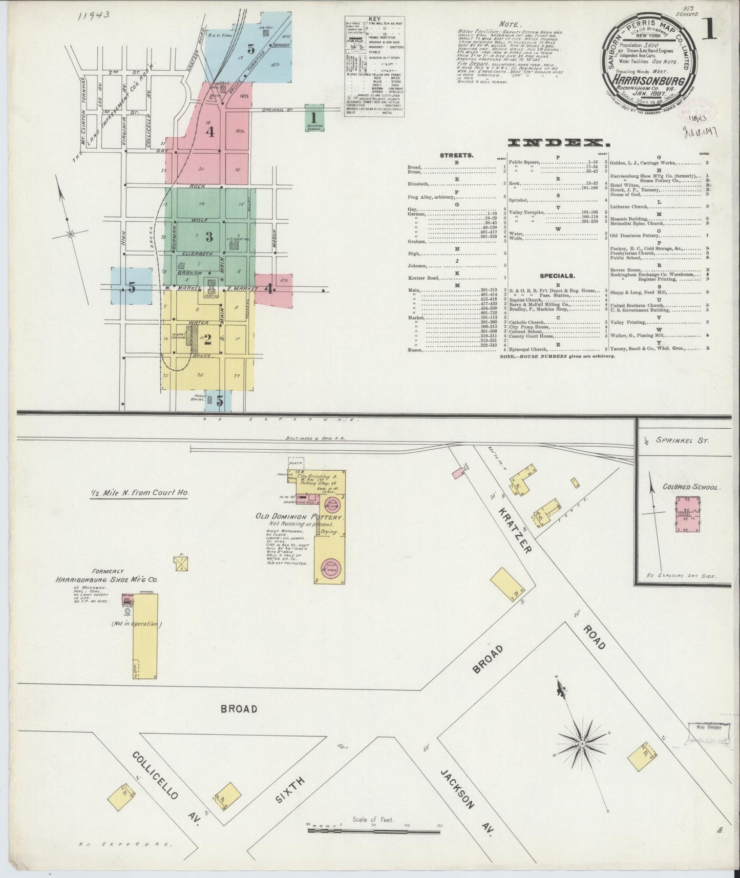 Sanborn Fire Insurance Map from Harrisonburg, Independent Cities, Virginia. (1897) – Historic Sanborn Fire Insurance Map Print