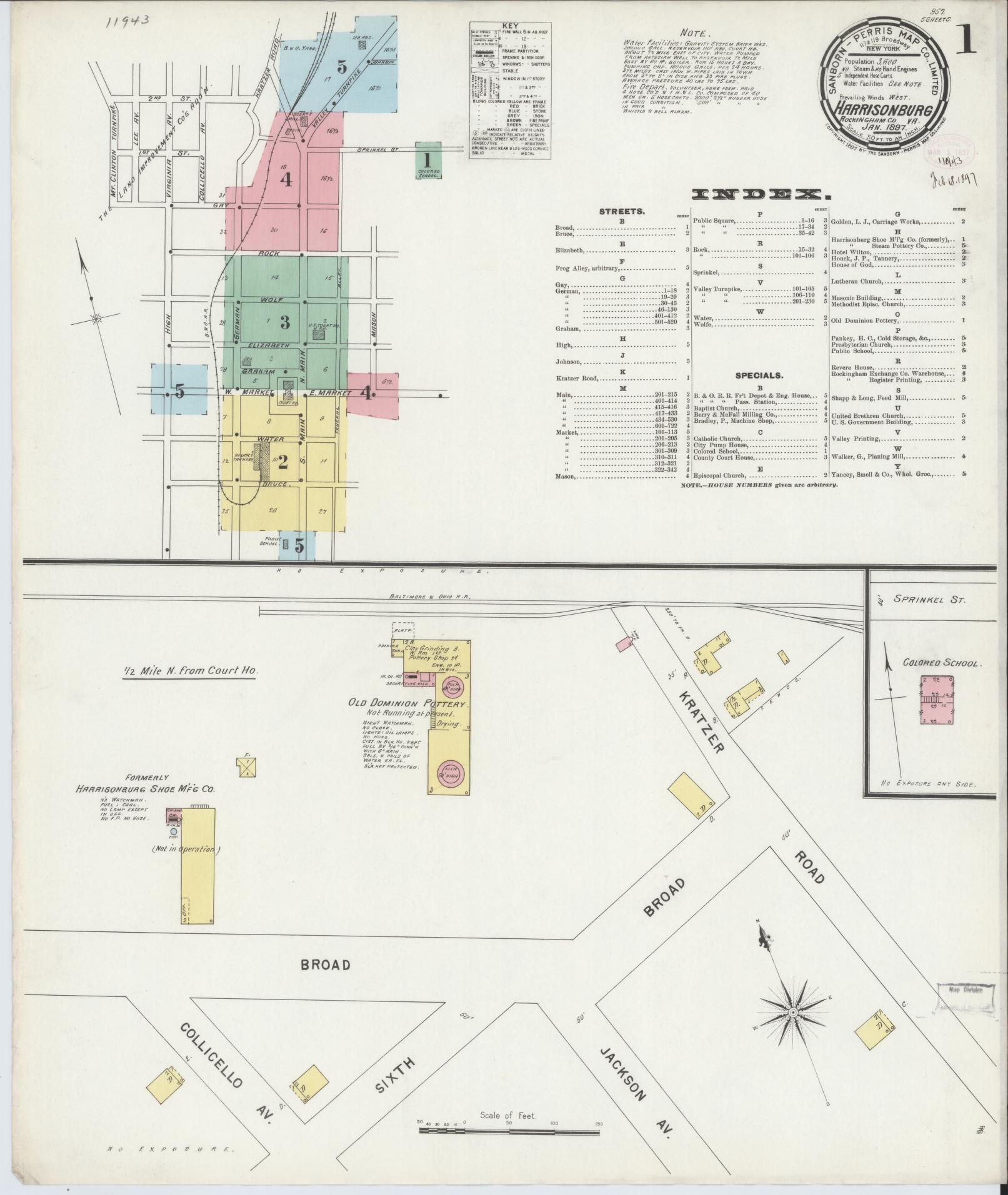 Sanborn Fire Insurance Map from Harrisonburg, Independent Cities, Virginia. (1897) – Historic Sanborn Fire Insurance Map Print