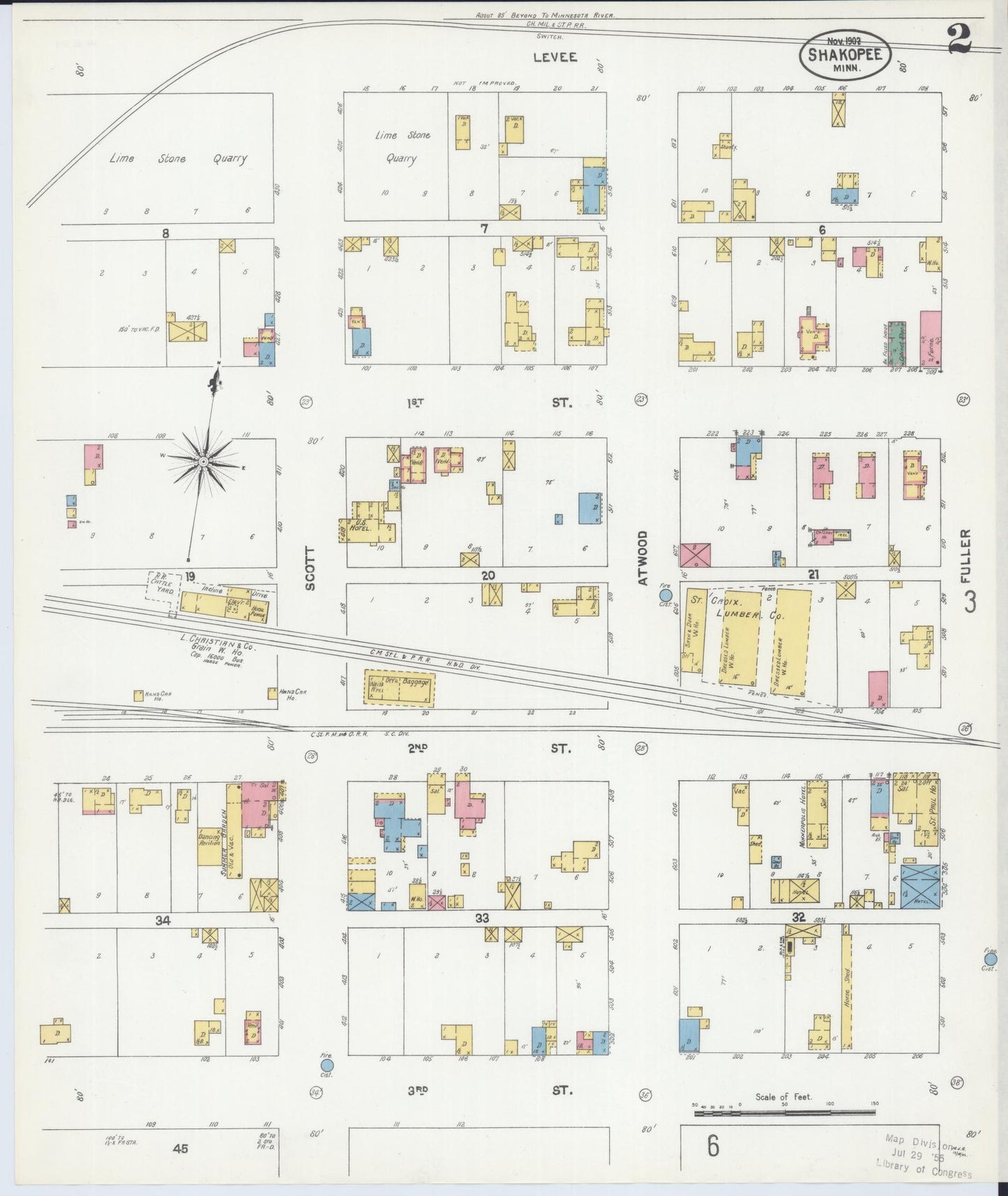 Sanborn Fire Insurance Map from Shakopee, Scott County, Minnesota (1902), Sheet #0002 - Complete Map Set gallery image, historic Sanborn map, vintage wall art, Minnesota Minnesota