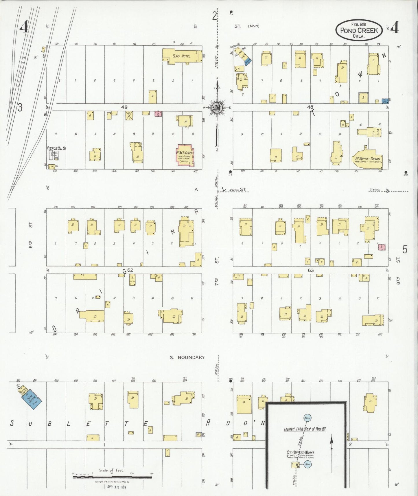 Sanborn Fire Insurance Map from Pond Creek, Grant County, Oklahoma (1928), Sheet #0004 - Complete Map Set gallery image, historic Sanborn map, vintage wall art, Oklahoma Oklahoma