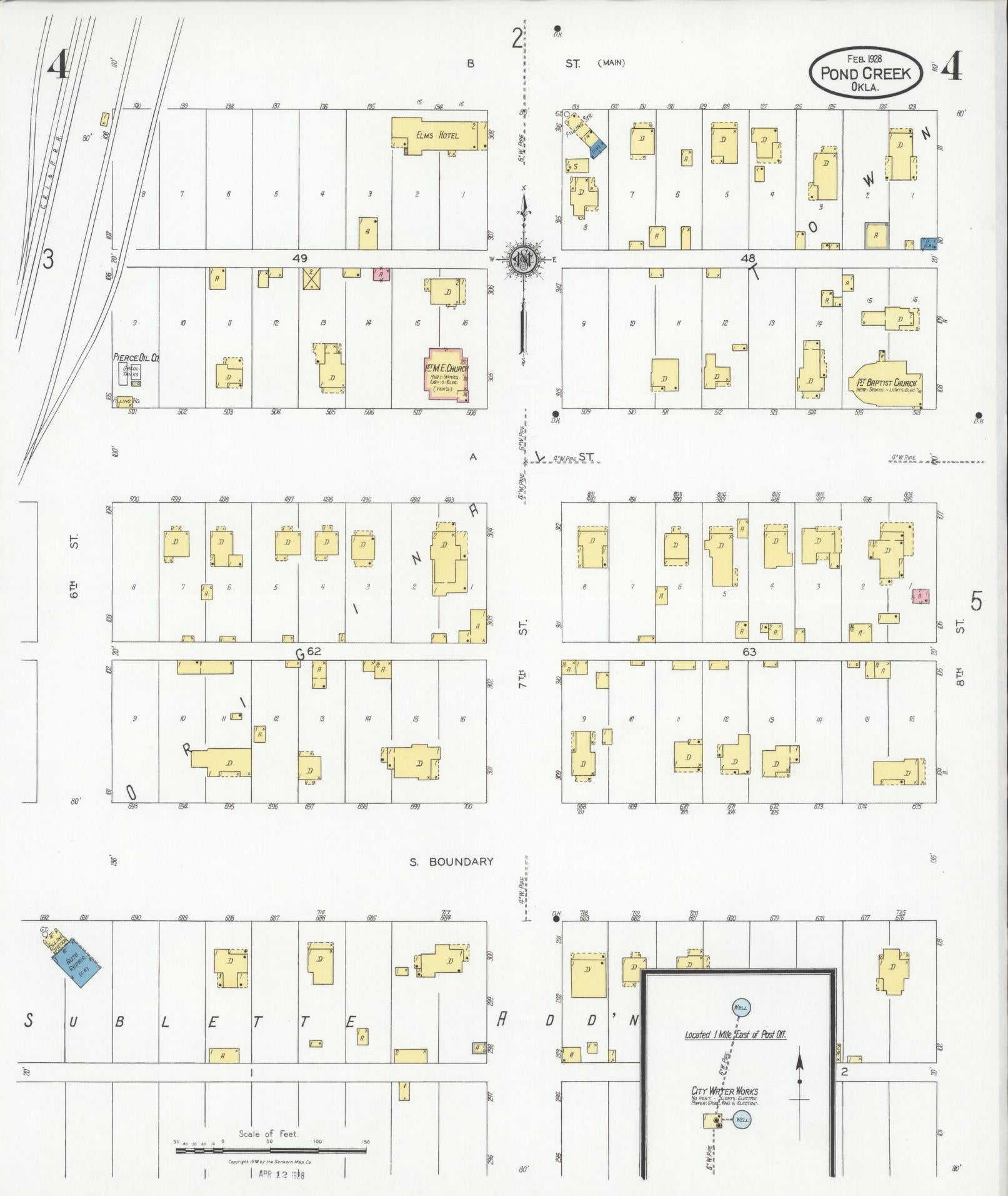 Sanborn Fire Insurance Map from Pond Creek, Grant County, Oklahoma (1928), Sheet #0004 - Complete Map Set gallery image, historic Sanborn map, vintage wall art, Oklahoma Oklahoma
