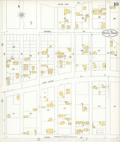 Sanborn Fire Insurance Map from Pacific Grove, Monterey County, California (1905), Sheet #0010 - Complete Map Set gallery image, historic Sanborn map, vintage wall art, California California