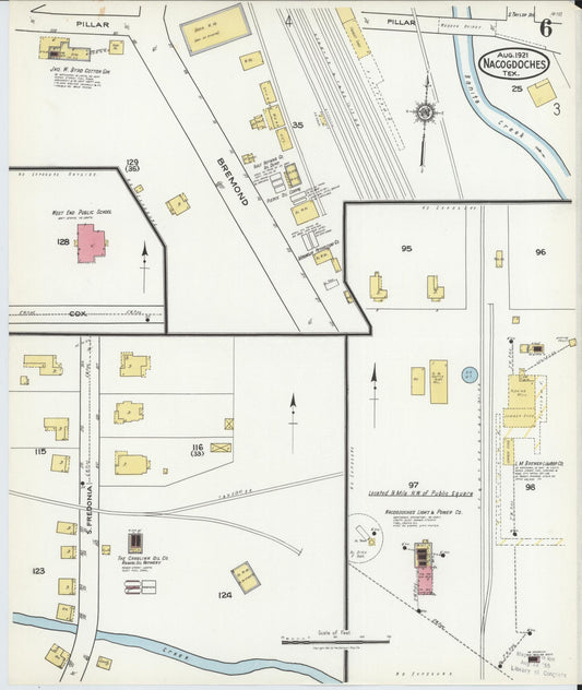 Sanborn Fire Insurance Map from Nacogdoches, Nacogdoches County, Texas (1921), Sheet #0006 - Historic Sanborn Fire Insurance Map Print, vintage old map wall art, antique decor, genealogy gift, Texas Texas map