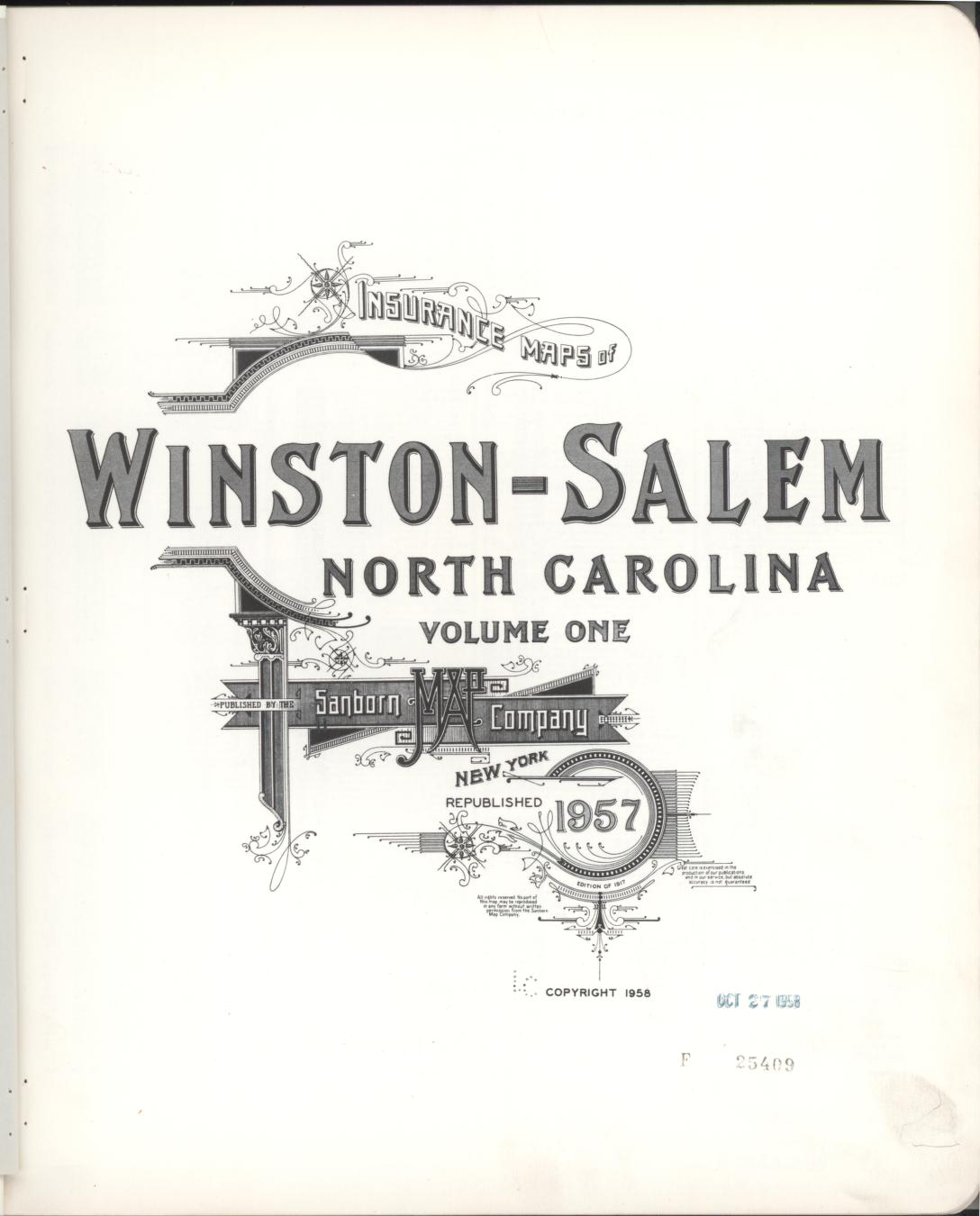 Sanborn Fire Insurance Map from Winston-Salem, Forsyth County, North Carolina (1957), Sheet #0001 - Historic Sanborn Fire Insurance Map Print, vintage old map wall art, antique decor, genealogy gift, North Carolina North Carolina map