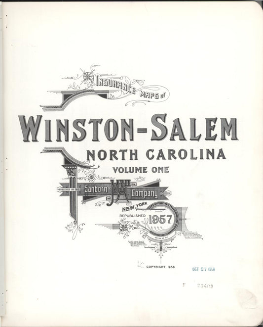 Sanborn Fire Insurance Map from Winston-Salem, Forsyth County, North Carolina (1957), Sheet #0001 - Historic Sanborn Fire Insurance Map Print, vintage old map wall art, antique decor, genealogy gift, North Carolina North Carolina map