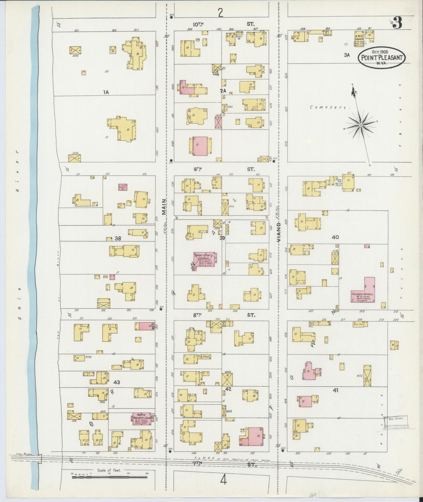 Sanborn Fire Insurance Map from Point Pleasant, Mason County, West Virginia (1905), Sheet #0003 - Complete Map Set gallery image, historic Sanborn map, vintage wall art, West Virginia West Virginia