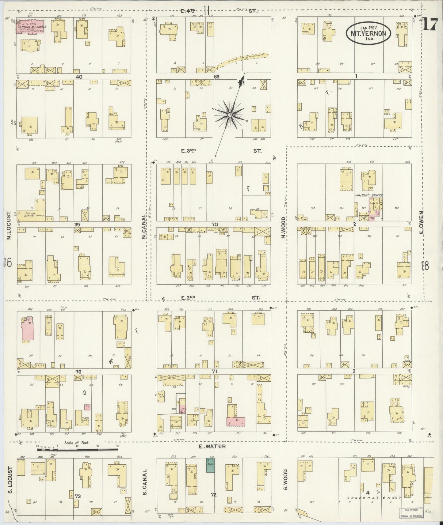 Sanborn Fire Insurance Map from Mount Vernon, Posey County, Indiana (1907), Sheet #0017 - Complete Map Set gallery image, historic Sanborn map, vintage wall art, Indiana Indiana