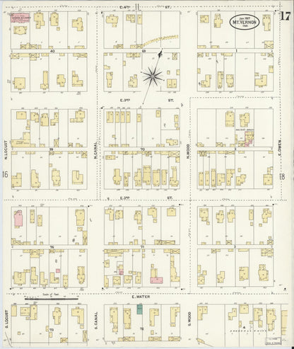 Sanborn Fire Insurance Map from Mount Vernon, Posey County, Indiana (1907), Sheet #0017 - Complete Map Set gallery image, historic Sanborn map, vintage wall art, Indiana Indiana