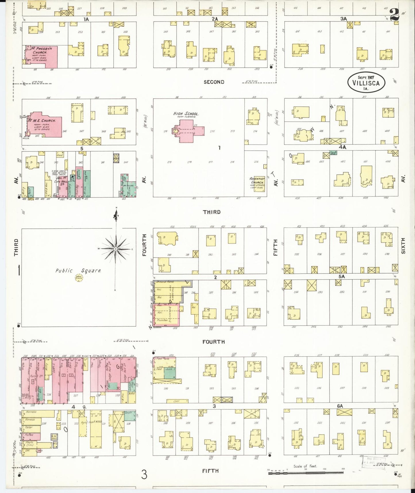 Sanborn Fire Insurance Map from Villisca, Montgomery County, Iowa (1907), Sheet #0002 - Historic Sanborn Fire Insurance Map Print, vintage old map wall art