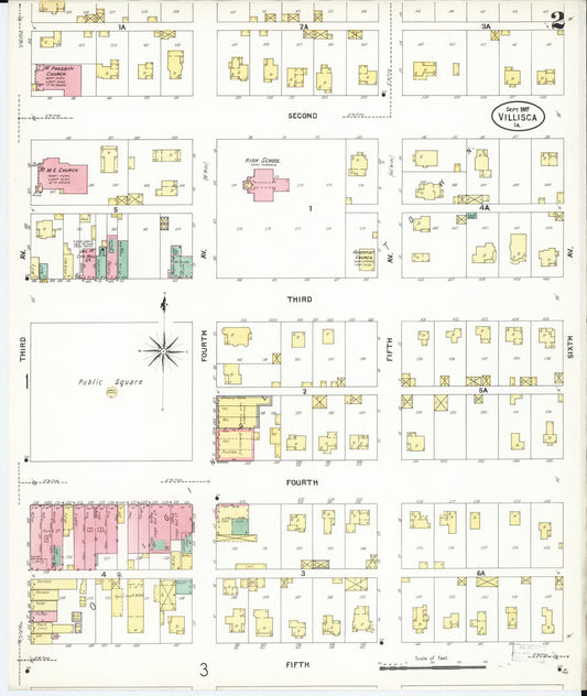Sanborn Fire Insurance Map from Villisca, Montgomery County, Iowa (1907), Sheet #0002 - Historic Sanborn Fire Insurance Map Print, vintage old map wall art