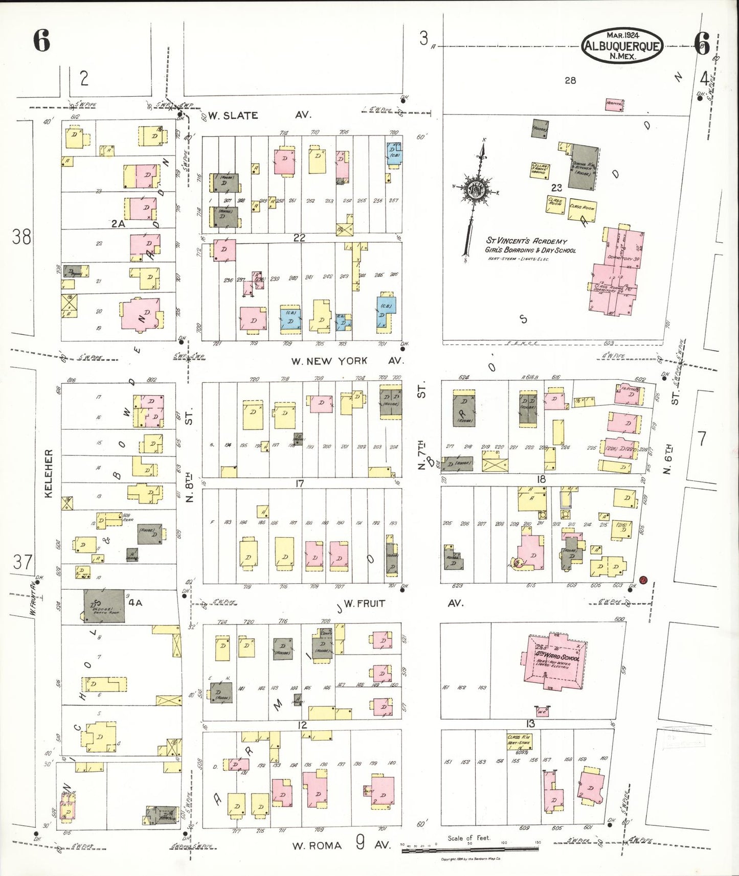 Sanborn Fire Insurance Map from Albuquerque, Bernalillo County, New Mexico (1924), Sheet #0006 - Complete Map Set gallery image, historic Sanborn map, vintage wall art, New Mexico New Mexico