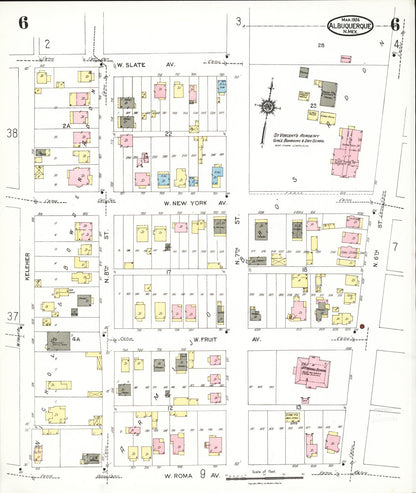 Sanborn Fire Insurance Map from Albuquerque, Bernalillo County, New Mexico (1924), Sheet #0006 - Complete Map Set gallery image, historic Sanborn map, vintage wall art, New Mexico New Mexico